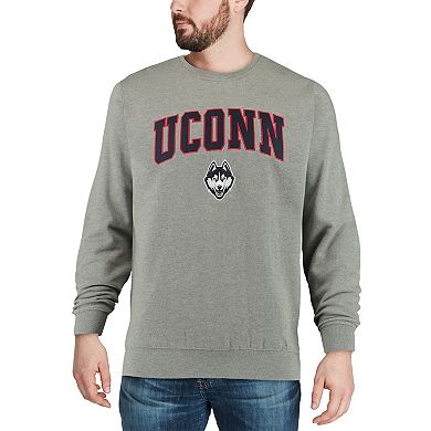 Men's Colosseum Heather Gray UConn Huskies Arch & Logo Crew Neck Sweatshirt