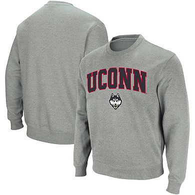 Men's Colosseum Heather Gray UConn Huskies Arch & Logo Crew Neck Sweatshirt