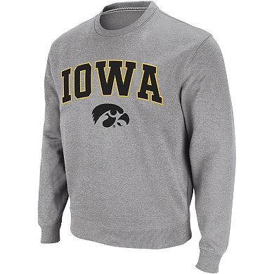 Men's Colosseum Heather Gray Iowa Hawkeyes Arch & Logo Crew Neck Sweatshirt