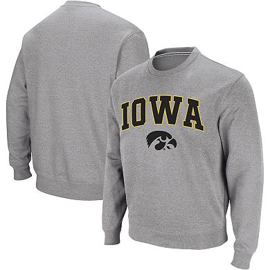 Men's Colosseum Heather Gray Iowa Hawkeyes Arch & Logo Crew Neck Sweatshirt