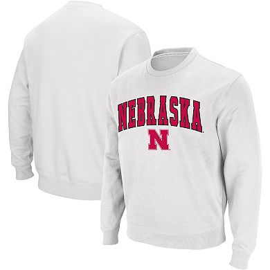 Men's Colosseum White Nebraska Huskers Arch & Logo Crew Neck Sweatshirt