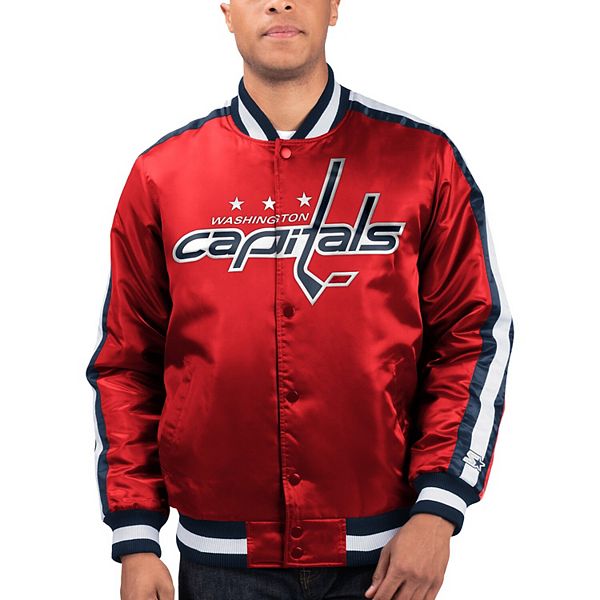 Men's Starter Red/Navy Washington Capitals Enforcer Satin Varsity Full-Snap Jacket
