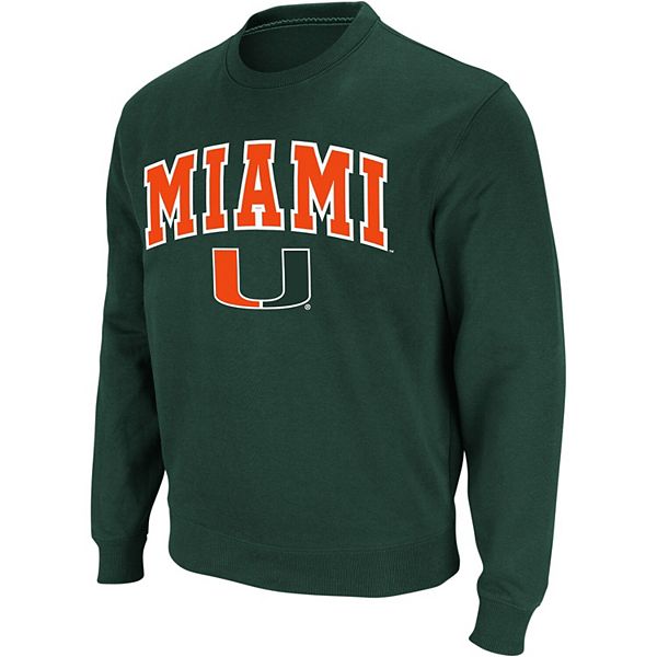 Men's Colosseum Green Miami Hurricanes Arch & Logo Crew Neck Sweatshirt
