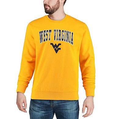 Men's Colosseum Gold West Virginia Mountaineers Arch & Logo Crew Neck Sweatshirt