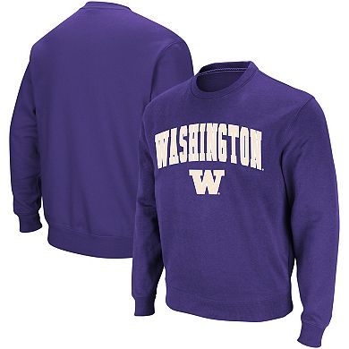Men's Colosseum Purple Washington Huskies Arch & Logo Crew Neck Sweatshirt