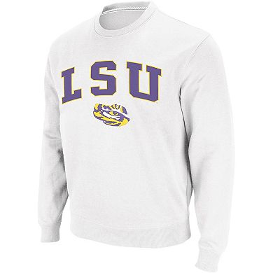 Men's Colosseum White LSU Tigers Arch & Logo Crew Neck Sweatshirt