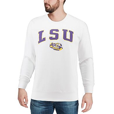 Men's Colosseum White LSU Tigers Arch & Logo Crew Neck Sweatshirt
