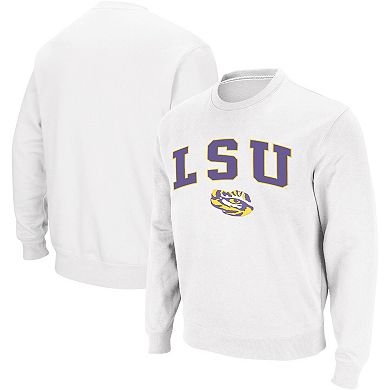 Men's Colosseum White LSU Tigers Arch & Logo Crew Neck Sweatshirt