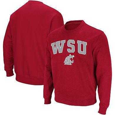 Men's Colosseum Crimson Washington State Cougars Arch & Logo Crew Neck Sweatshirt