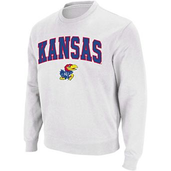 Men's Colosseum White Kansas Jayhawks Arch & Logo Crew Neck Sweatshirt