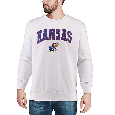 Men's Colosseum White Kansas Jayhawks Arch & Logo Crew Neck Sweatshirt