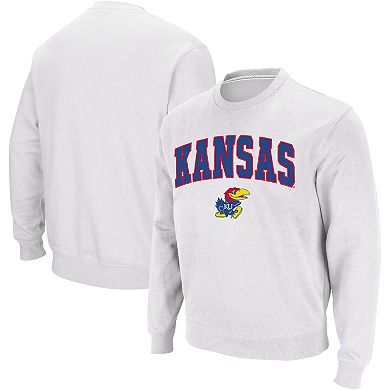 Men's Colosseum White Kansas Jayhawks Arch & Logo Crew Neck Sweatshirt