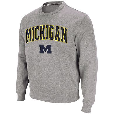 Men's Colosseum Heather Gray Michigan Wolverines Arch & Logo Crew Neck Sweatshirt