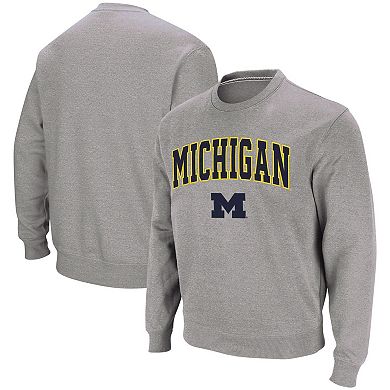 Men's Colosseum Heather Gray Michigan Wolverines Arch & Logo Crew Neck Sweatshirt