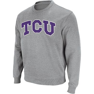 Men's Colosseum Heather Gray TCU Horned Frogs Arch & Logo Crew Neck Sweatshirt