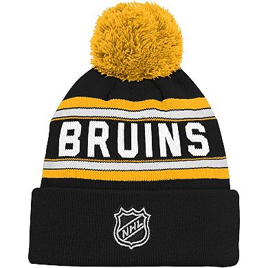 Youth Black Boston Bruins Wordmark Cuffed Pom Knit Hat
