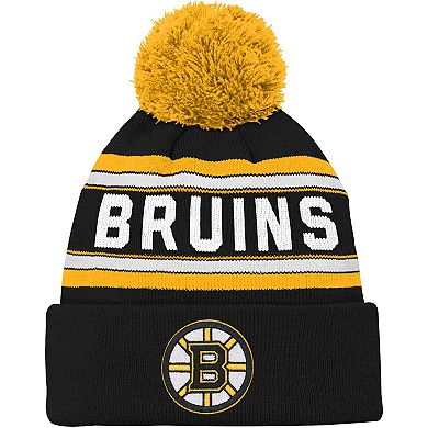 Youth Black Boston Bruins Wordmark Cuffed Pom Knit Hat