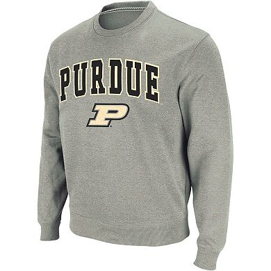 Men's Colosseum Heather Gray Purdue Boilermakers Arch & Logo Crew Neck Sweatshirt