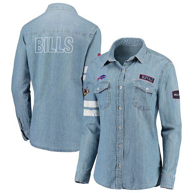 Women's WEAR By Erin Andrews Denim Buffalo Bills Long Sleeve Button-Up Shirt