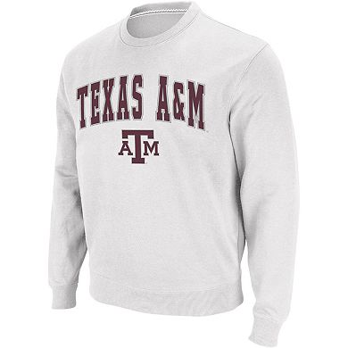 Men's Colosseum White Texas A&M Aggies Arch & Logo Crew Neck Sweatshirt