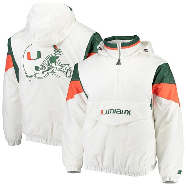 Men's Starter White/Green Miami Hurricanes Breakaway Hoodie Quarter-Zip  Pullover Jacket