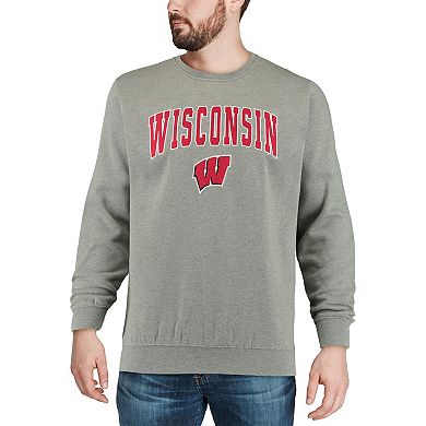 Men's Colosseum Heather Gray Wisconsin Badgers Arch & Logo Crew Neck Sweatshirt
