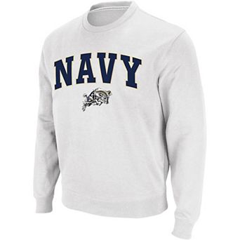 Men's Colosseum White Navy Midshipmen Arch & Logo Crew Neck Sweatshirt