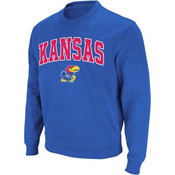 Men's Colosseum Royal Kansas Jayhawks Arch & Logo Crew Neck Sweatshirt