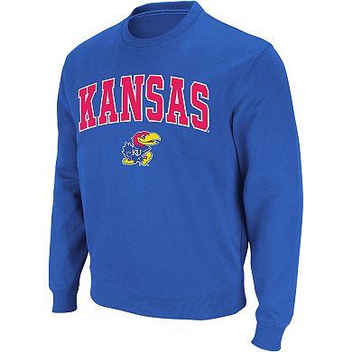 Men's Colosseum Royal Kansas Jayhawks Arch & Logo Crew Neck Sweatshirt