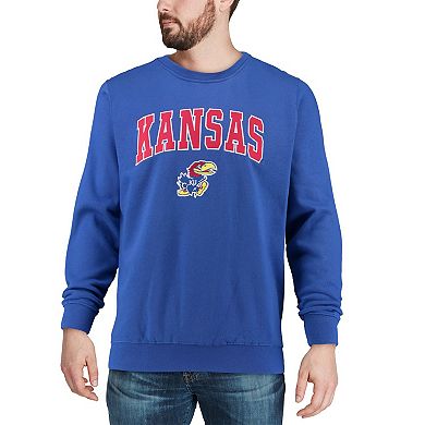 Men's Colosseum Royal Kansas Jayhawks Arch & Logo Crew Neck Sweatshirt