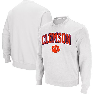 Men's Colosseum White Clemson Tigers Arch & Logo Crew Neck Sweatshirt