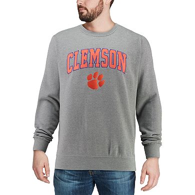 Men's Colosseum Heathered Gray Clemson Tigers Arch & Logo Crew Neck Sweatshirt