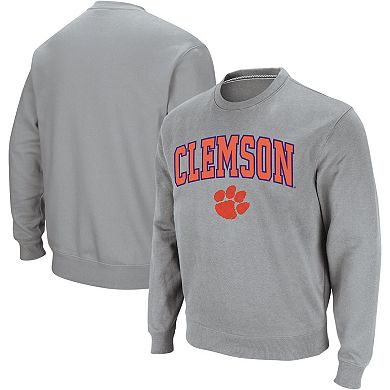 Men's Colosseum Heathered Gray Clemson Tigers Arch & Logo Crew Neck Sweatshirt