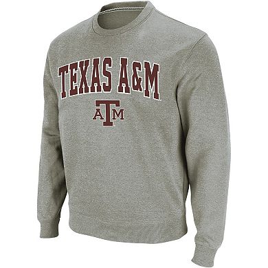 Men's Colosseum Heather Gray Texas A&M Aggies Arch & Logo Crew Neck Sweatshirt
