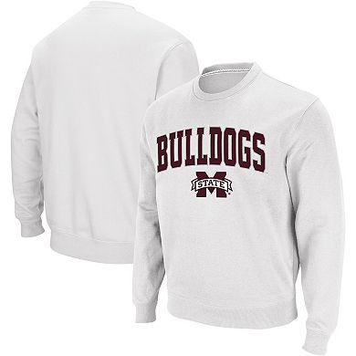 Men's Colosseum White Mississippi State Bulldogs Arch & Logo Crew Neck Sweatshirt