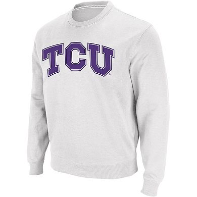 Men's Colosseum White TCU Horned Frogs Arch & Logo Crew Neck Sweatshirt