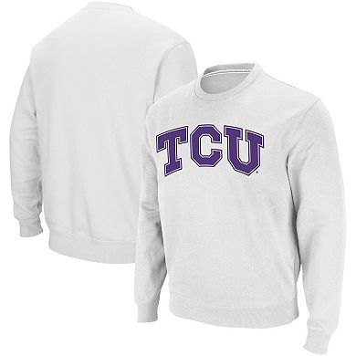 Men's Colosseum White TCU Horned Frogs Arch & Logo Crew Neck Sweatshirt
