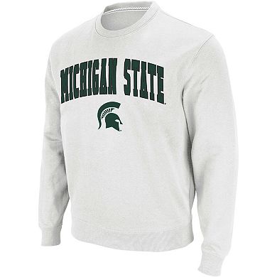 Men's Colosseum White Michigan State Spartans Arch & Logo Crew Neck Sweatshirt