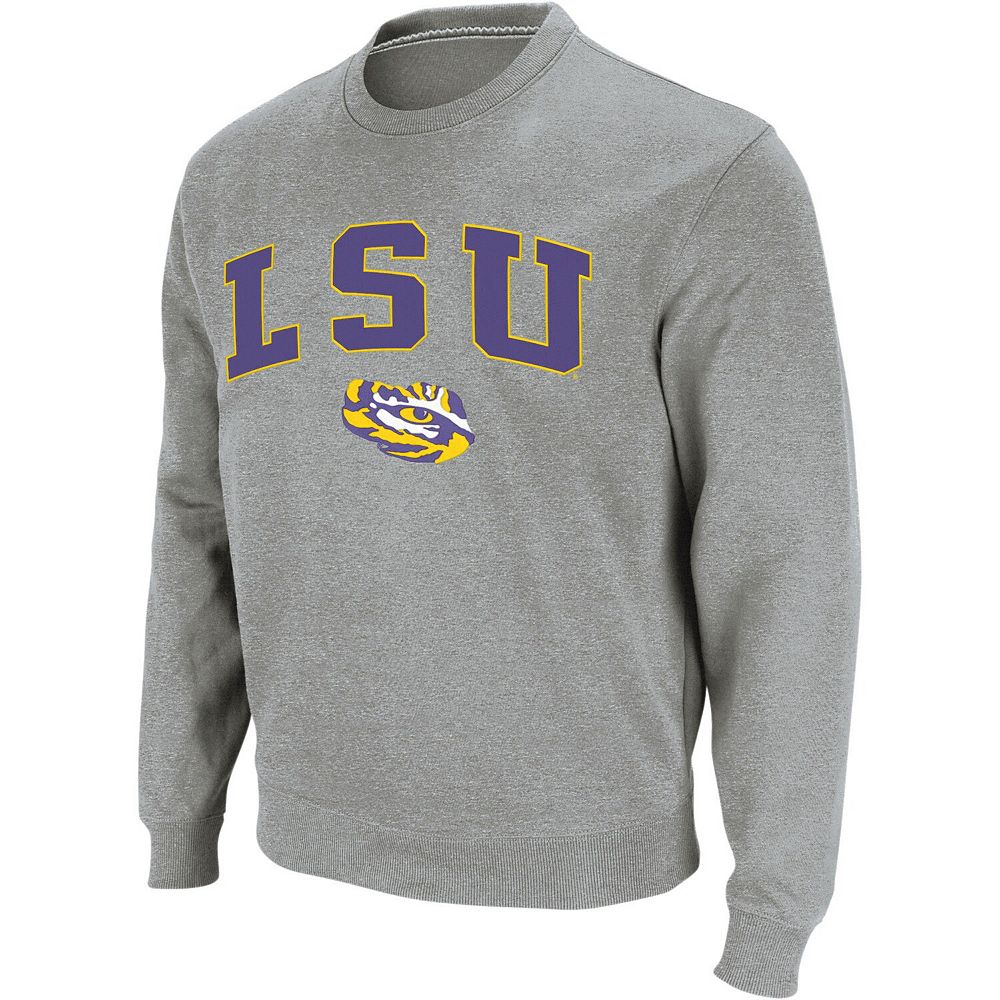 Men's Colosseum Heather Gray LSU Tigers Arch & Logo Crew Neck