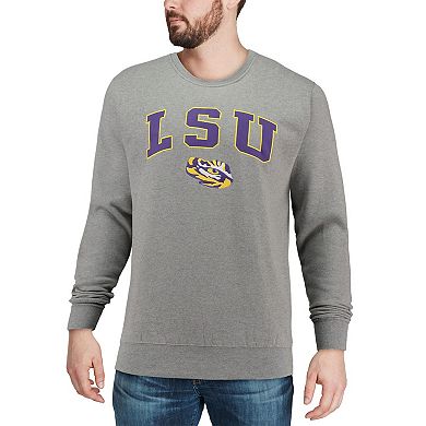 Men's Colosseum Heather Gray LSU Tigers Arch & Logo Crew Neck Sweatshirt