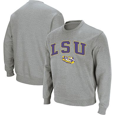Men's Colosseum Heather Gray LSU Tigers Arch & Logo Crew Neck Sweatshirt