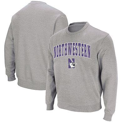 Men's Colosseum Heather Gray Northwestern Wildcats Arch & Logo Crew Neck Sweatshirt