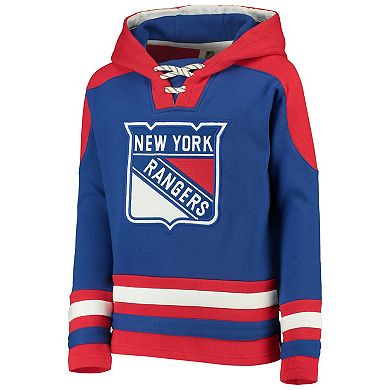 Youth Blue/Red New York Rangers Ageless Lace-Up Pullover Hoodie