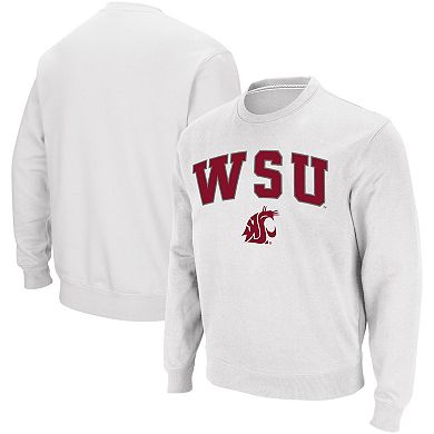 Men's Colosseum White Washington State Cougars Arch & Logo Crew Neck Sweatshirt