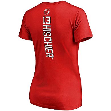 Women's Fanatics Branded Nico Hischier Red New Jersey Devils Plus Size Backer Name & Number V-Neck T-Shirt