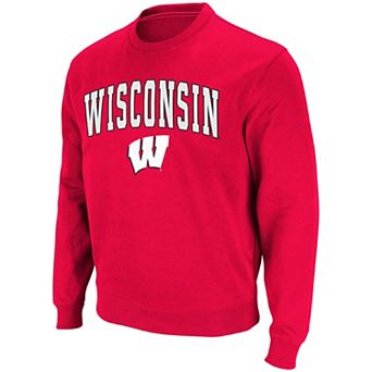 Men's Colosseum Red Wisconsin Badgers Arch & Logo Crew Neck Sweatshirt