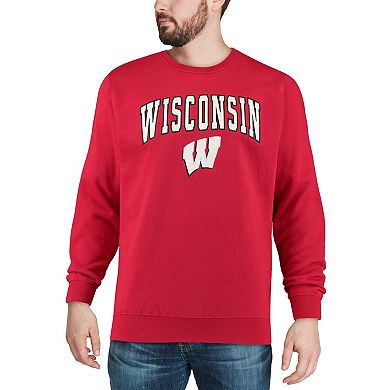 Men's Colosseum Red Wisconsin Badgers Arch & Logo Crew Neck Sweatshirt