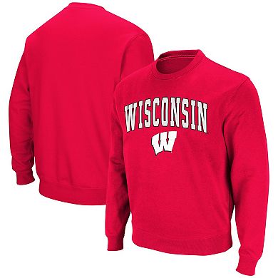 Men's Colosseum Red Wisconsin Badgers Arch & Logo Crew Neck Sweatshirt