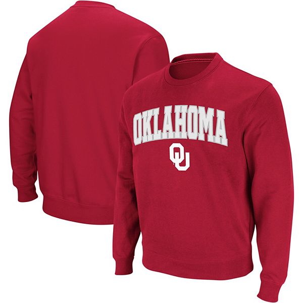 Men's Colosseum Crimson Oklahoma Sooners Arch & Logo Crew Neck Sweatshirt