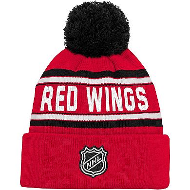 Youth Red Detroit Red Wings Wordmark Cuffed Pom Knit Hat